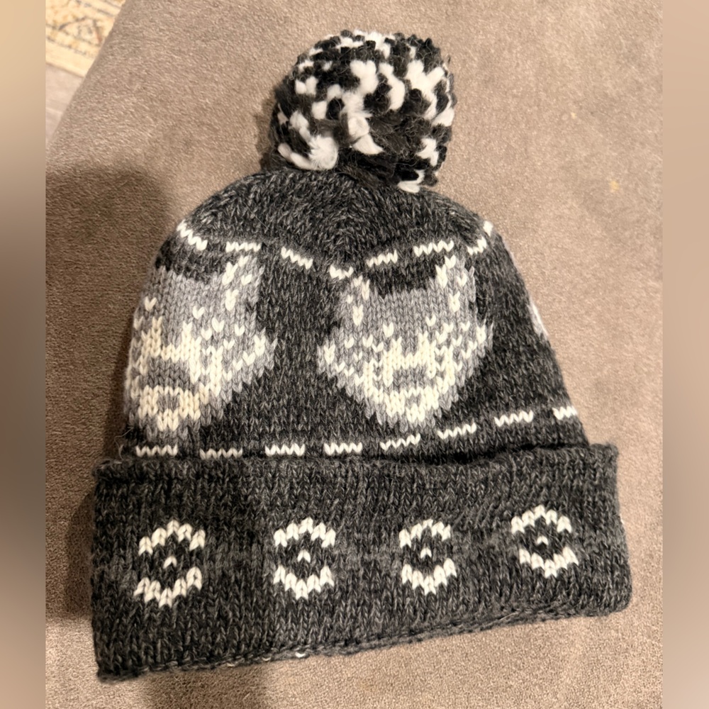 Knit Wolf Beanie with Pom Pom